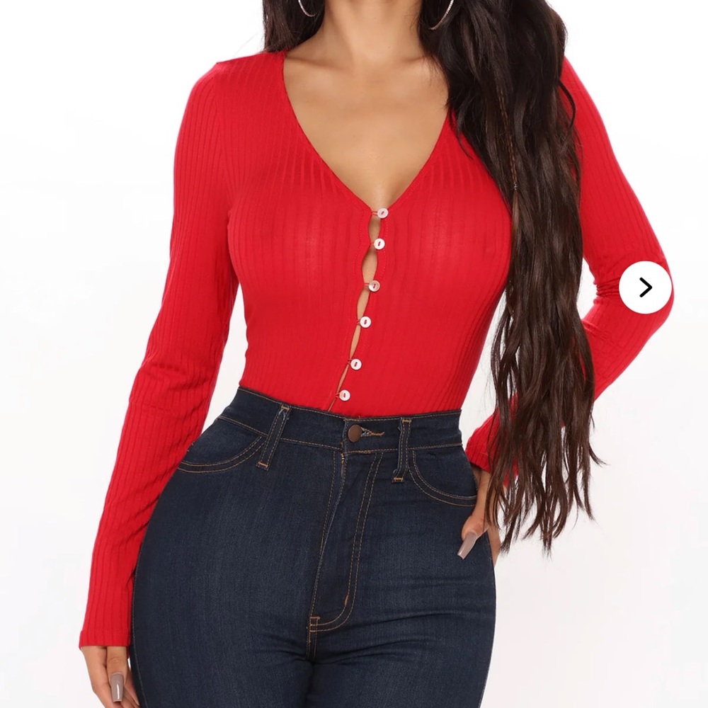 Fashion Nova Scarlet Button-Down V-Neck Top